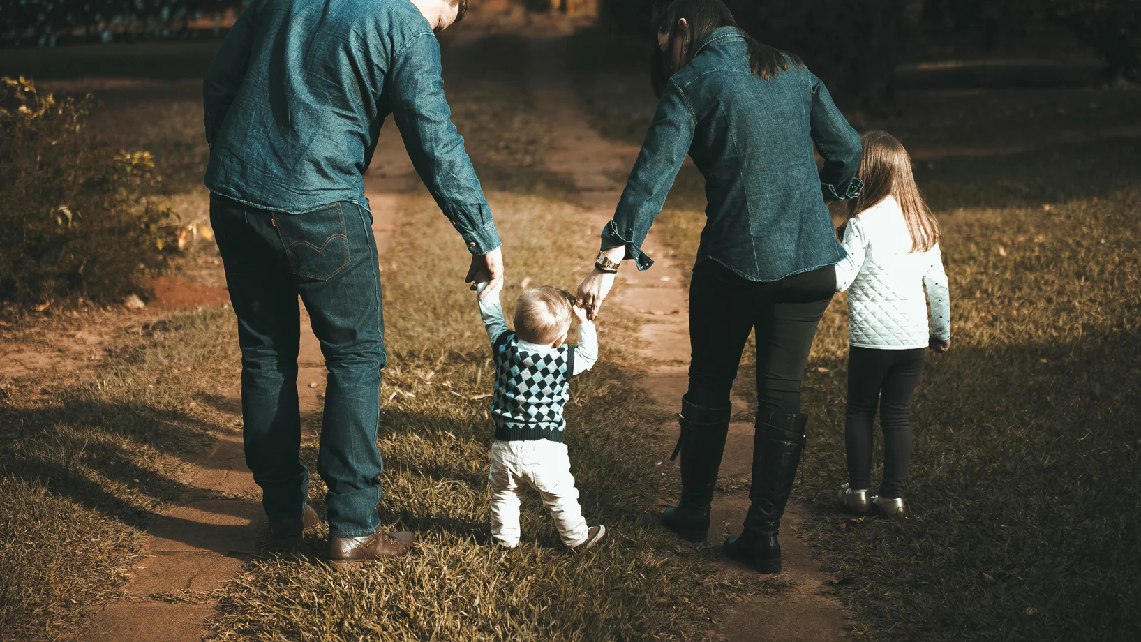 Family walking on path